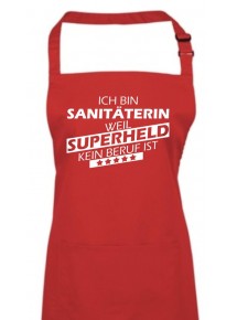 Kochschürze, Ich bin Sanitäterin, weil Superheld kein Beruf ist, Farbe rot