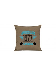 Sofa Kissen, Awesome since 1977 the Year of the Legends, Farbe hellbraun