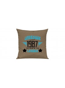 Sofa Kissen, Awesome since 1987 the Year of the Legends, Farbe hellbraun
