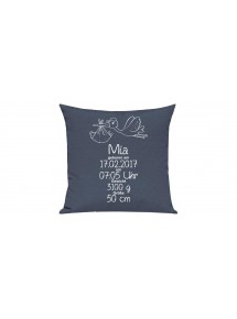 Sofa Kissen, ein tolles Geschenk zur Geburt mit deinem persönlichen Initialien Storch, Farbe blau