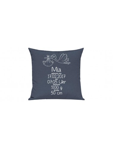 Sofa Kissen, ein tolles Geschenk zur Geburt mit deinem persönlichen Initialien Storch, Farbe blau