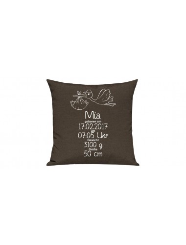 Sofa Kissen, ein tolles Geschenk zur Geburt mit deinem persönlichen Initialien Storch, Farbe braun