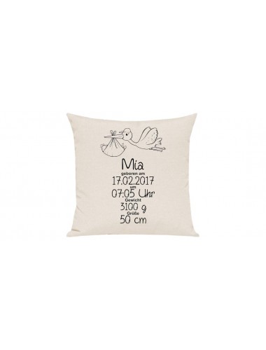 Sofa Kissen, ein tolles Geschenk zur Geburt mit deinem persönlichen Initialien Storch, Farbe creme