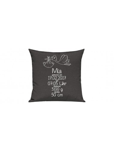 Sofa Kissen, ein tolles Geschenk zur Geburt mit deinem persönlichen Initialien Storch, Farbe dunkelgrau