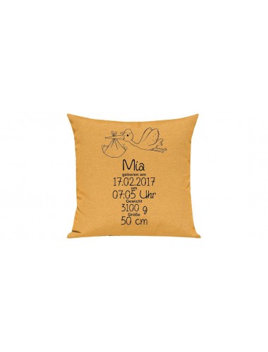 Sofa Kissen, ein tolles Geschenk zur Geburt mit deinem persönlichen Initialien Storch, Farbe gelb