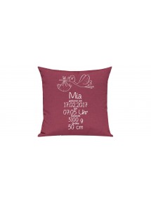 Sofa Kissen, ein tolles Geschenk zur Geburt mit deinem persönlichen Initialien Storch, Farbe pink