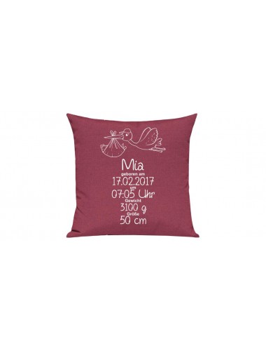 Sofa Kissen, ein tolles Geschenk zur Geburt mit deinem persönlichen Initialien Storch, Farbe pink