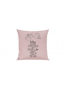 Sofa Kissen, ein tolles Geschenk zur Geburt mit deinem persönlichen Initialien Storch, Farbe rosa