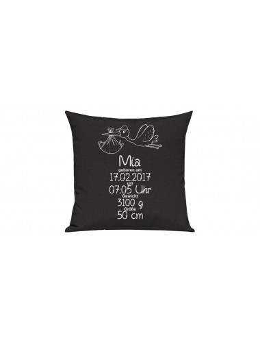 Sofa Kissen, ein tolles Geschenk zur Geburt mit deinem persönlichen Initialien Storch, Farbe schwarz