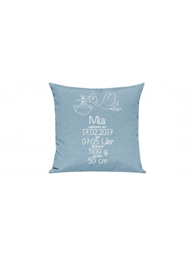 Sofa Kissen, ein tolles Geschenk zur Geburt mit deinem persönlichen Initialien Storch, Farbe tuerkis