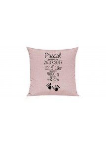 Sofa Kissen, ein tolles Geschenk zur Geburt mit deinem persönlichen Initialien Handabruck, Farbe rosa
