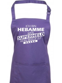 Kochschürze, Ich bin Hebamme, weil Superheld kein Beruf ist, Farbe purple