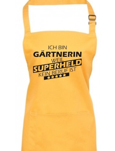 Kochschürze, Ich bin Gärtnerin, weil Superheld kein Beruf ist, Farbe sunflower