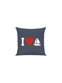 Sofa Kissen, I Love Segelboot, Kapitän, Skipper, Farbe blau