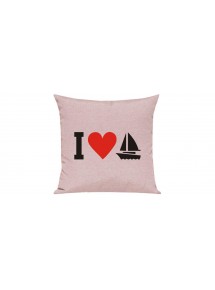 Sofa Kissen, I Love Segelboot, Kapitän, Skipper, Farbe rosa