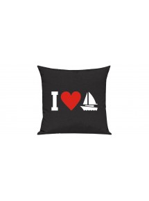 Sofa Kissen, I Love Segelboot, Kapitän, Skipper, Farbe schwarz