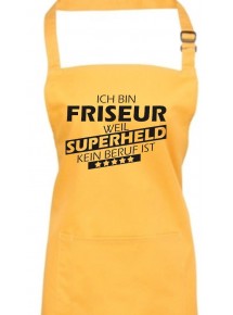 Kochschürze, Ich bin Friseur, weil Superheld kein Beruf ist, Farbe sunflower