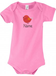 Baby Body mit tollen Motiven inkl Ihrem Wunschnamen Spatz, Farbe rosa, Größe 12-18 Monate