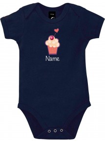 Baby Body mit tollen Motiven inkl Ihrem Wunschnamen Muffin, Farbe blau, Größe 12-18 Monate