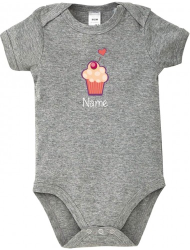 Baby Body mit tollen Motiven inkl Ihrem Wunschnamen Muffin, Farbe grau, Größe 12-18 Monate