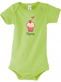 Baby Body mit tollen Motiven inkl Ihrem Wunschnamen Muffin, Farbe gruen, Größe 12-18 Monate