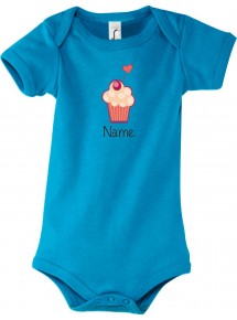 Baby Body mit tollen Motiven inkl Ihrem Wunschnamen Muffin, Farbe hellblau, Größe 12-18 Monate