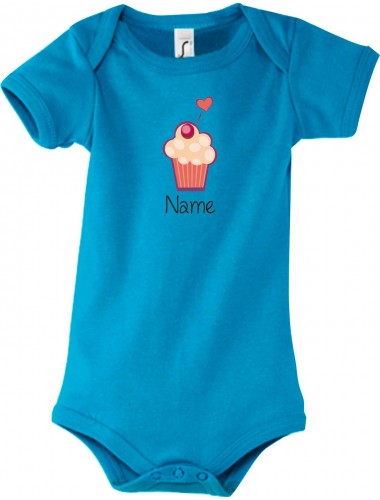 Baby Body mit tollen Motiven inkl Ihrem Wunschnamen Muffin, Farbe hellblau, Größe 12-18 Monate