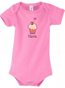 Baby Body mit tollen Motiven inkl Ihrem Wunschnamen Muffin, Farbe rosa, Größe 12-18 Monate