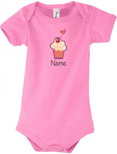 Baby Body mit tollen Motiven inkl Ihrem Wunschnamen Muffin, Farbe rosa, Größe 12-18 Monate
