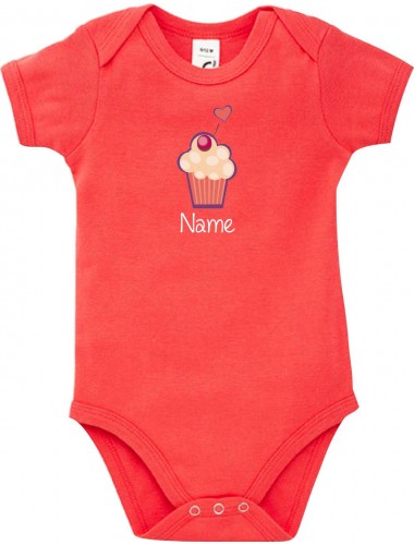 Baby Body mit tollen Motiven inkl Ihrem Wunschnamen Muffin, Farbe rot, Größe 12-18 Monate