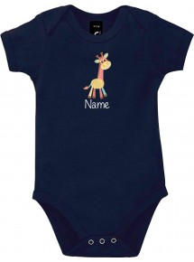 Baby Body mit tollen Motiven inkl Ihrem Wunschnamen Giraffe, Farbe blau, Größe 12-18 Monate