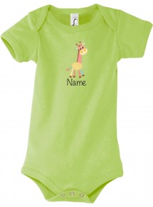 Baby Body mit tollen Motiven inkl Ihrem Wunschnamen Giraffe, Farbe gruen, Größe 12-18 Monate