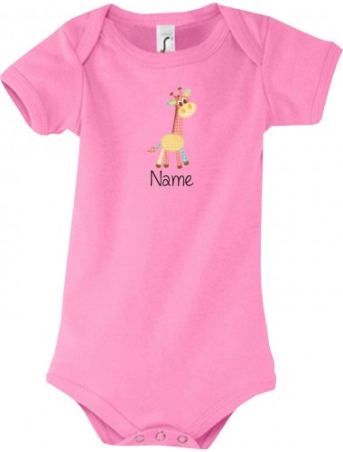 Baby Body mit tollen Motiven inkl Ihrem Wunschnamen Giraffe, Farbe rosa, Größe 12-18 Monate