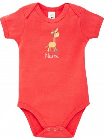 Baby Body mit tollen Motiven inkl Ihrem Wunschnamen Giraffe, Farbe rot, Größe 12-18 Monate
