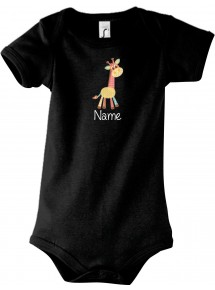 Baby Body mit tollen Motiven inkl Ihrem Wunschnamen Giraffe, Farbe schwarz, Größe 12-18 Monate