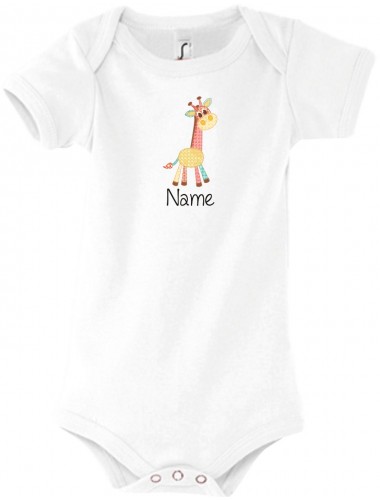 Baby Body mit tollen Motiven inkl Ihrem Wunschnamen Giraffe, Farbe weiss, Größe 12-18 Monate