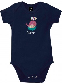 Baby Body mit tollen Motiven inkl Ihrem Wunschnamen Wal, Farbe blau, Größe 12-18 Monate