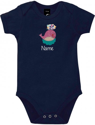 Baby Body mit tollen Motiven inkl Ihrem Wunschnamen Wal, Farbe blau, Größe 12-18 Monate