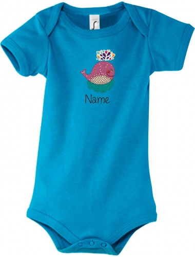 Baby Body mit tollen Motiven inkl Ihrem Wunschnamen Wal, Farbe hellblau, Größe 12-18 Monate