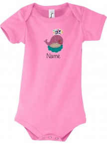 Baby Body mit tollen Motiven inkl Ihrem Wunschnamen Wal, Farbe rosa, Größe 12-18 Monate