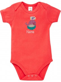 Baby Body mit tollen Motiven inkl Ihrem Wunschnamen Wal, Farbe rot, Größe 12-18 Monate