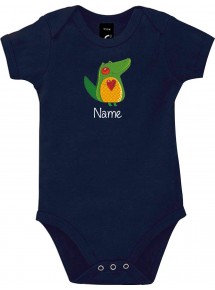 Baby Body mit tollen Motiven inkl Ihrem Wunschnamen Krokodil, Farbe blau, Größe 12-18 Monate