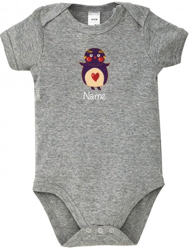Baby Body mit tollen Motiven inkl Ihrem Wunschnamen Pinguin, Farbe grau, Größe 12-18 Monate