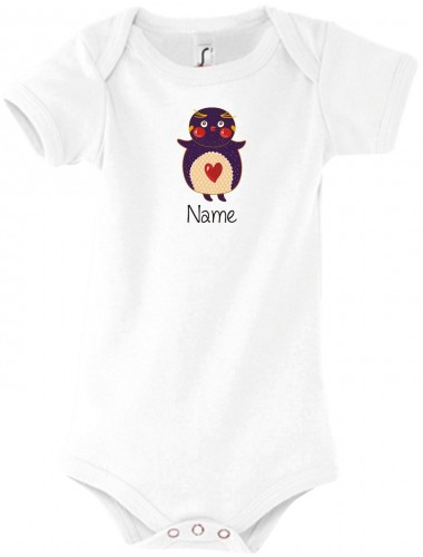 Baby Body mit tollen Motiven inkl Ihrem Wunschnamen Pinguin, Farbe weiss, Größe 12-18 Monate