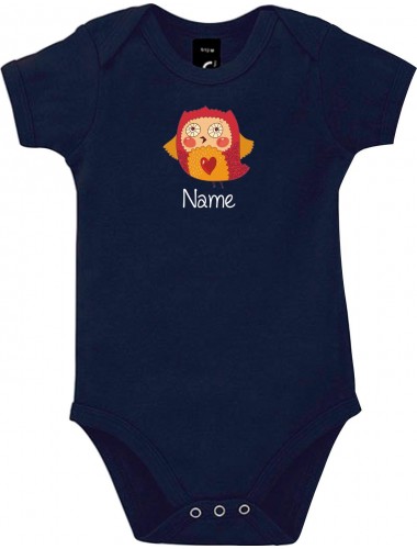 Baby Body mit tollen Motiven inkl Ihrem Wunschnamen Eule, Farbe blau, Größe 12-18 Monate