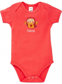 Baby Body mit tollen Motiven inkl Ihrem Wunschnamen Eule, Farbe rot, Größe 12-18 Monate