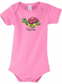 Baby Body mit tollen Motiven inkl Ihrem Wunschnamen Schildkröte, Farbe rosa, Größe 12-18 Monate