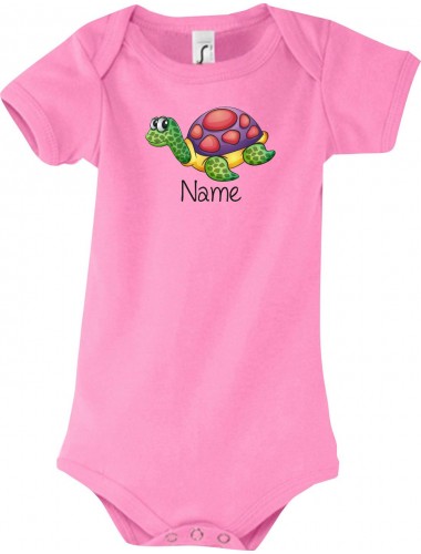 Baby Body mit tollen Motiven inkl Ihrem Wunschnamen Schildkröte, Farbe rosa, Größe 12-18 Monate