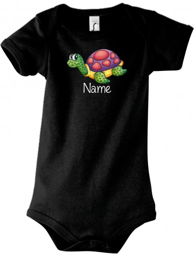 Baby Body mit tollen Motiven inkl Ihrem Wunschnamen Schildkröte, Farbe schwarz, Größe 12-18 Monate