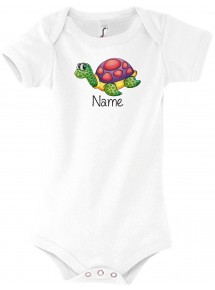 Baby Body mit tollen Motiven inkl Ihrem Wunschnamen Schildkröte, Farbe weiss, Größe 12-18 Monate